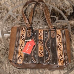 Montana West Aztec & Stud Detail Leather Collection Concealed Carry Shoulder Bag